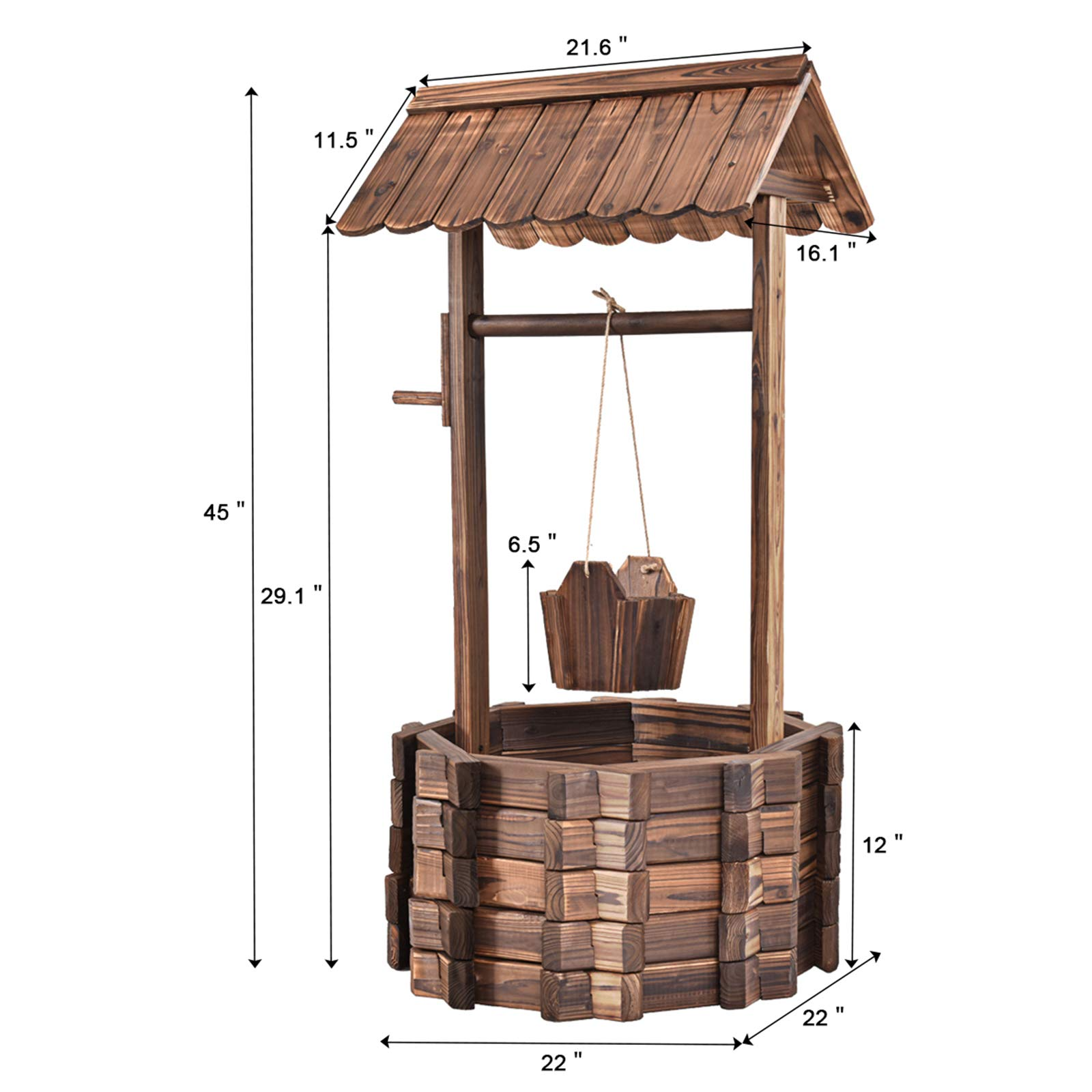 Giantex Outdoor Wooden Wishing Well with Hanging Bucket