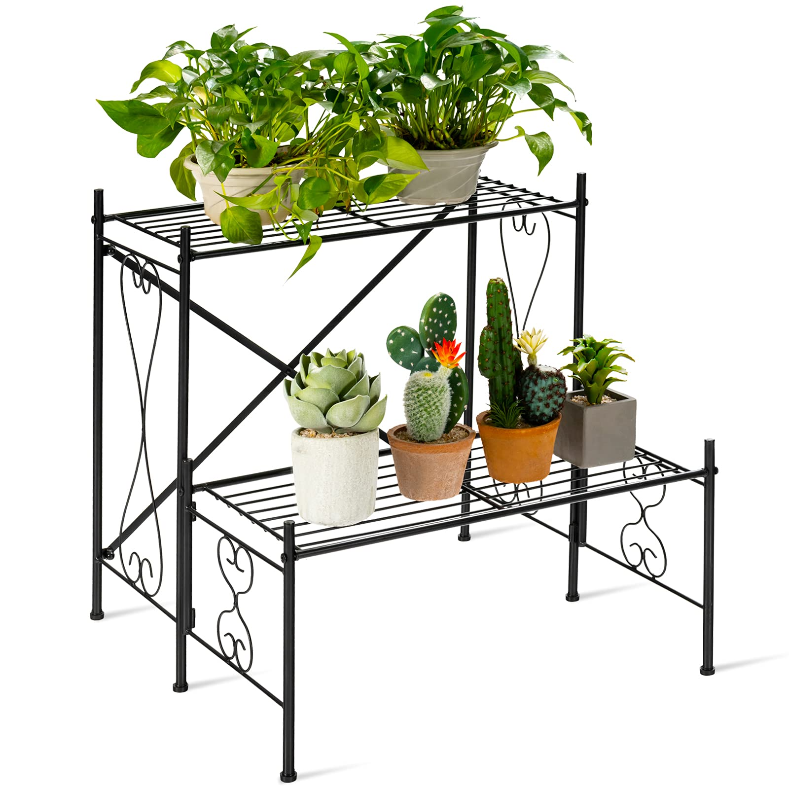 Giantex 2 Tiers Metal Plant Stand Flower Pots Holder Storage Rack