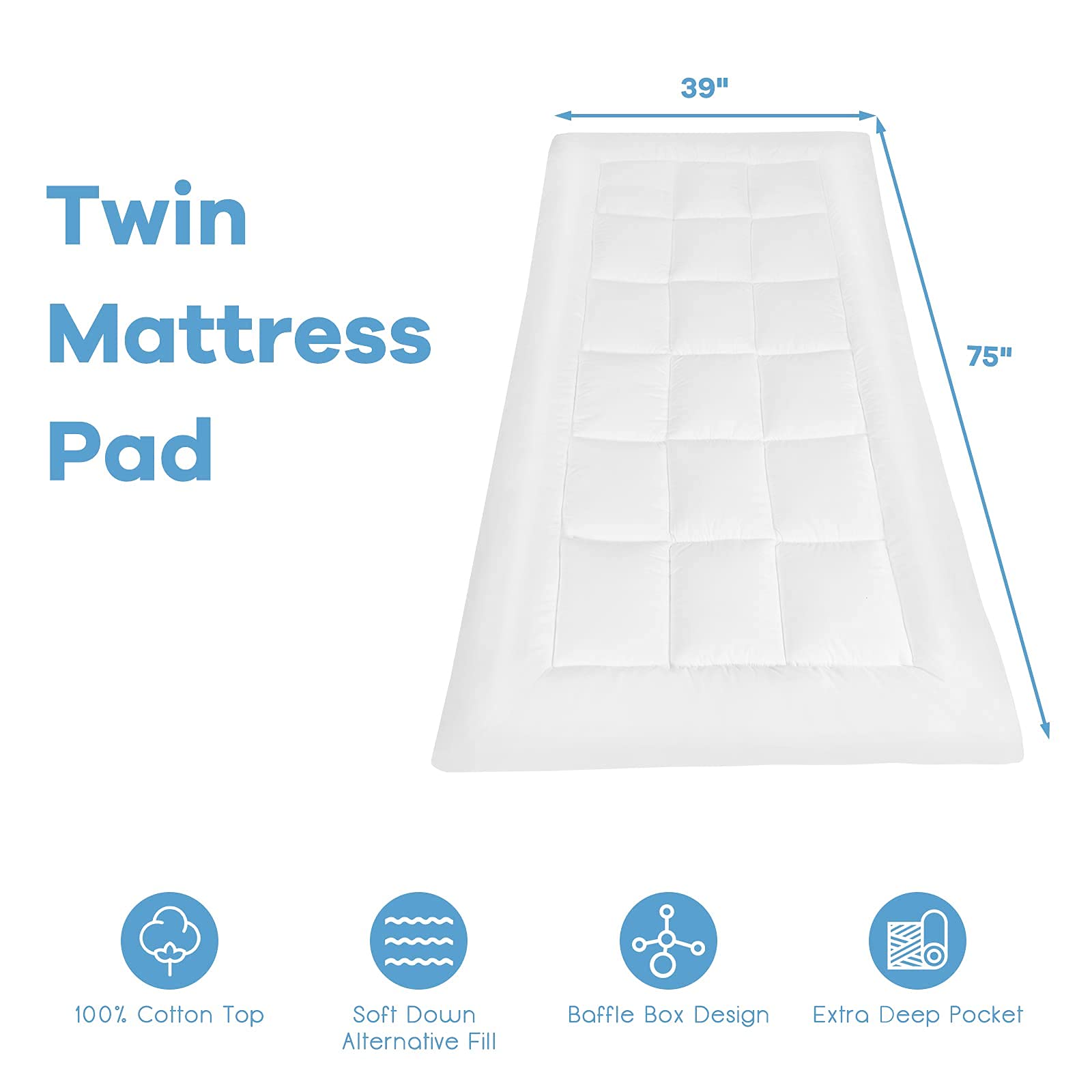 Giantex Quilted Fitted Mattress Topper Pillow Top w/Cotton Jacquard Fabric Top & 21" Fitted Deep Pocket