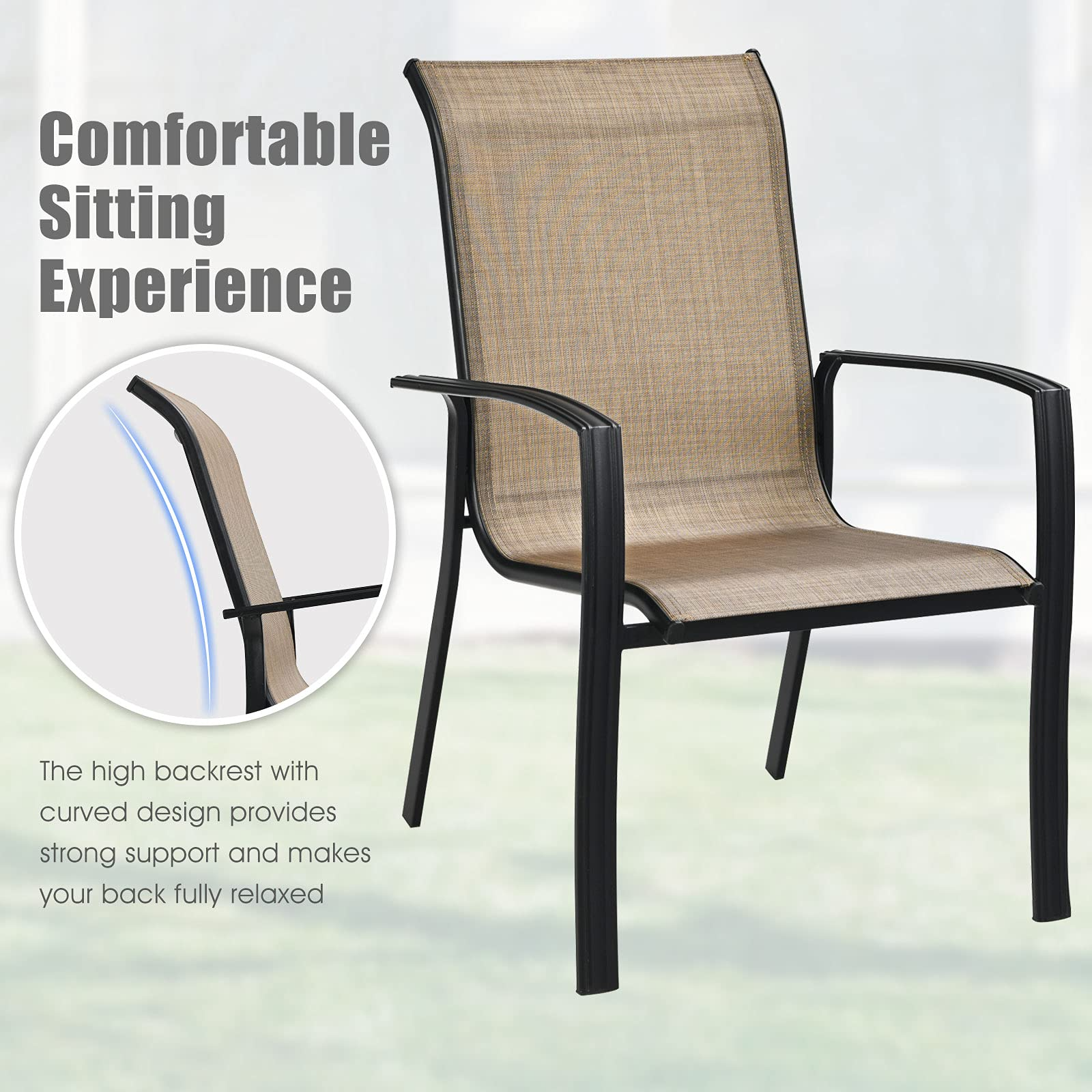 Giantex Metal Camping Chairs with High Backrest Armrest for Porch Deck Pool Beach Yard