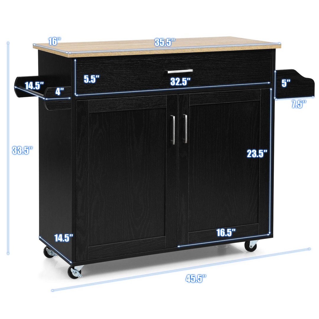 Giantex Kitchen Island, Rolling Kitchen Cart with Spice and Towel Rack, Large Drawer & 2-Door Storage Cabinet