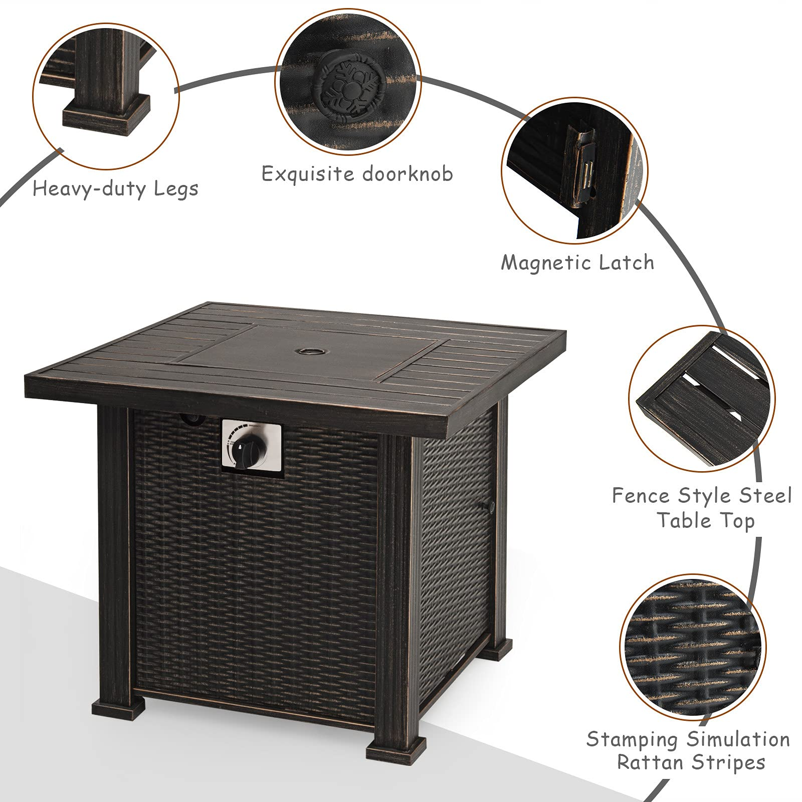 Giantex Gas Fire Pit Table, 30 Inch 50,000 BTU Auto-Ignition Propane Fire Pit (Brown)