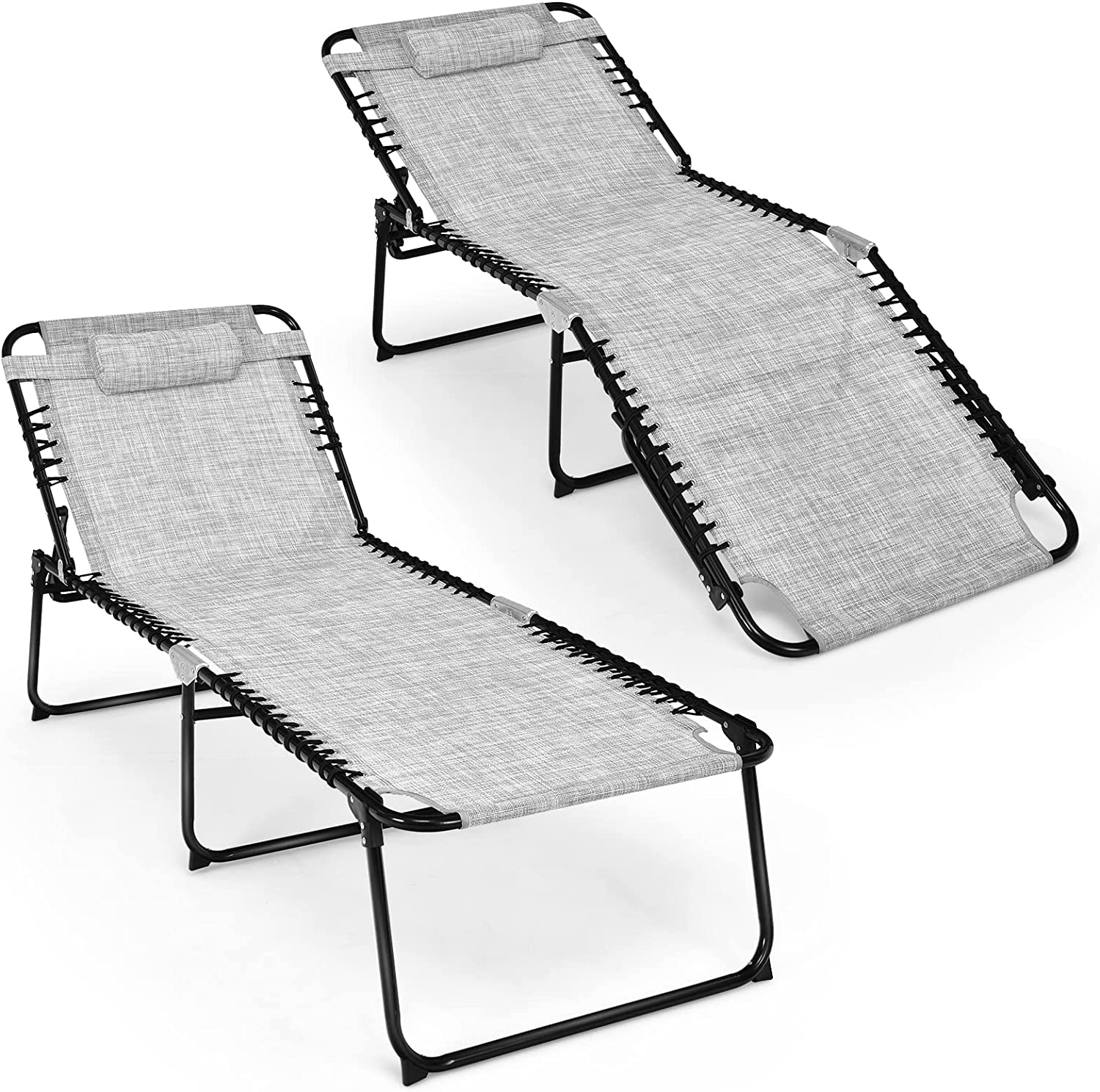 Giantex Patio Lounge Chair Folding Tanning Chair, Sunbathing Chaise Lounge W/Removable Headrest