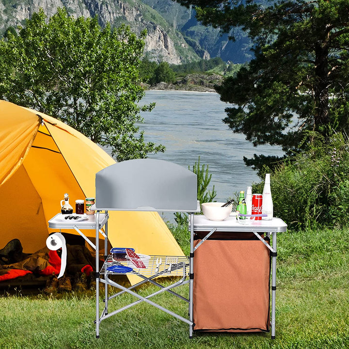 Folding Grill Table with 26'' Tabletop and Detachable Windscreen