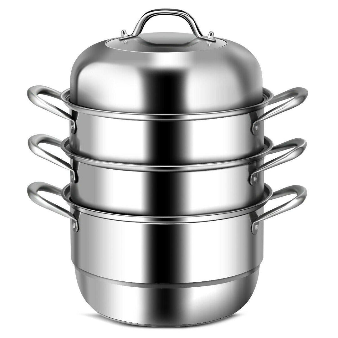 3-Layer Stainless Steel Steamer Pot for Cooking Soup and Steaming Food (Silver) - Giantexus