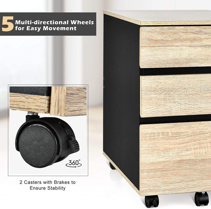 3-Drawer Mobile File Cabinet Under Desk for Legal Letter File Home Storage - Giantexus