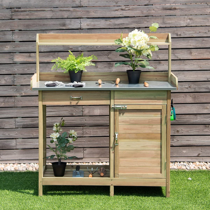 Potting Bench Table for Outside Natural Wood Garden Plant Lawn Patio Table