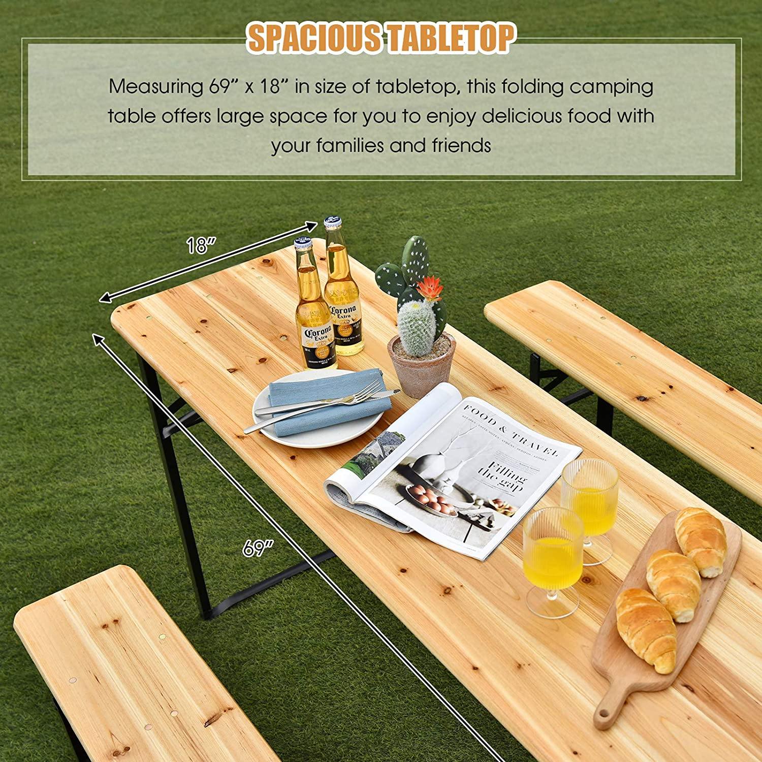 70" 3-Piece Portable Folding Picnic Beer Table