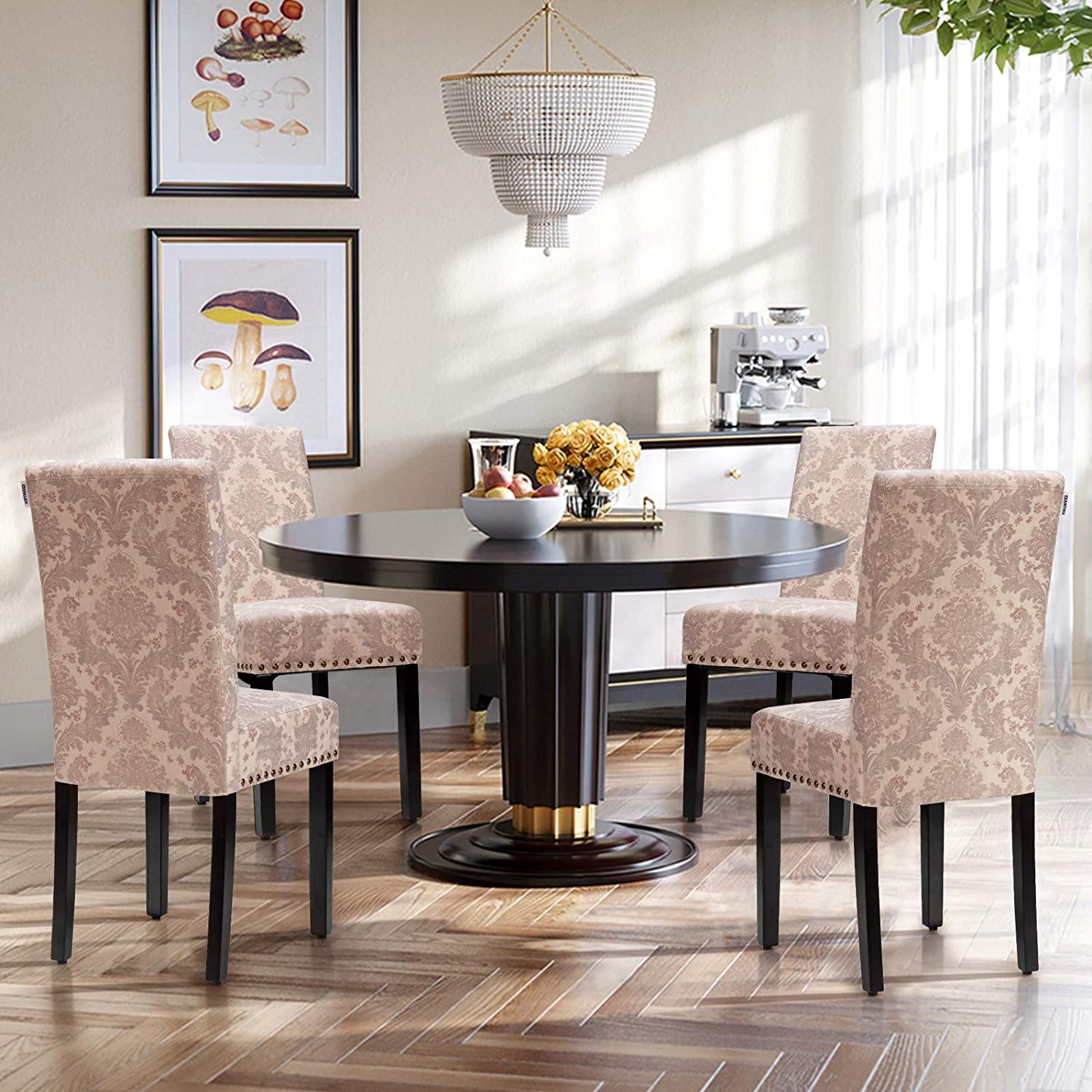 Giantex Upholstered Dining Chairs Set of 2 or 4, Fabric Side Chairs w/Wood Legs - Giantexus