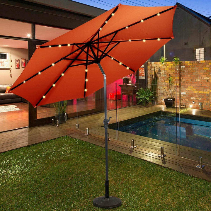 10ft Solar Patio Umbrella Outdoor with Lights Pool Indoor Outdoor Use - Giantexus