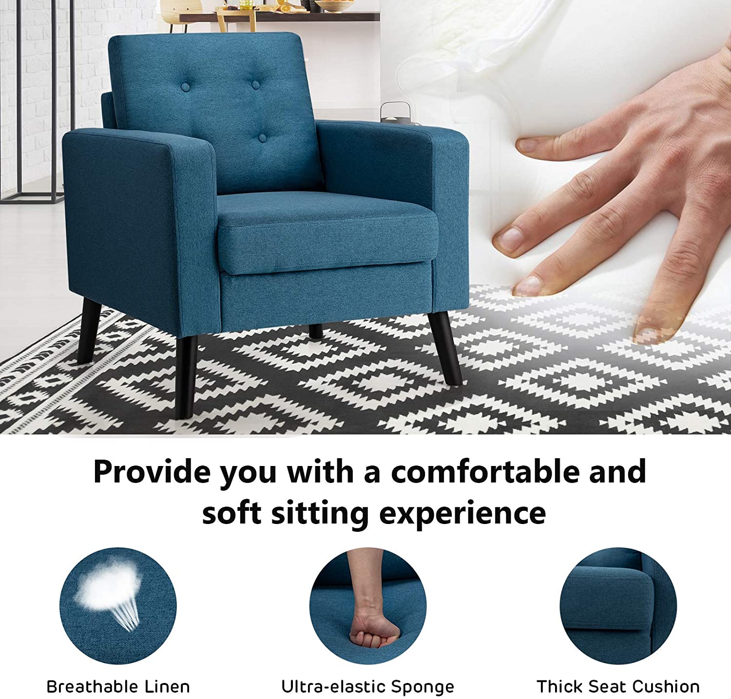 Giantex Modern Accent Chair, Mid-Century Upholstered Armchair Club Chair - Giantexus