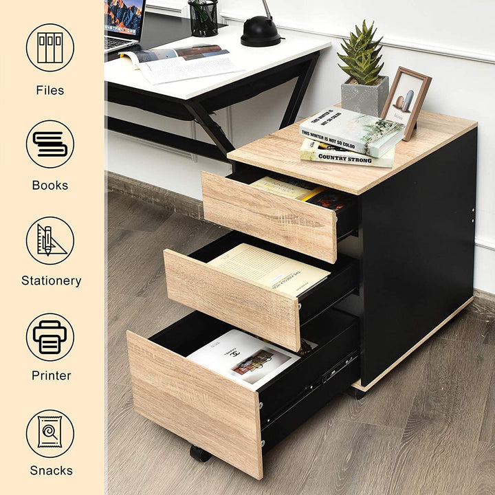 3-Drawer Mobile File Cabinet Under Desk for Legal Letter File Home Storage - Giantexus