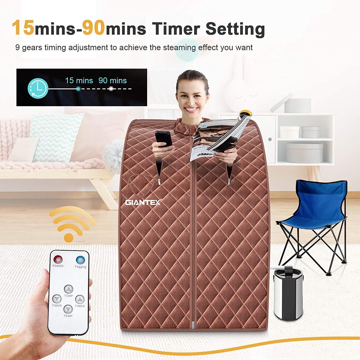 Giantex Portable Sauna 3L Personal Therapeutic Sauna Temperature & Timer Adjustable