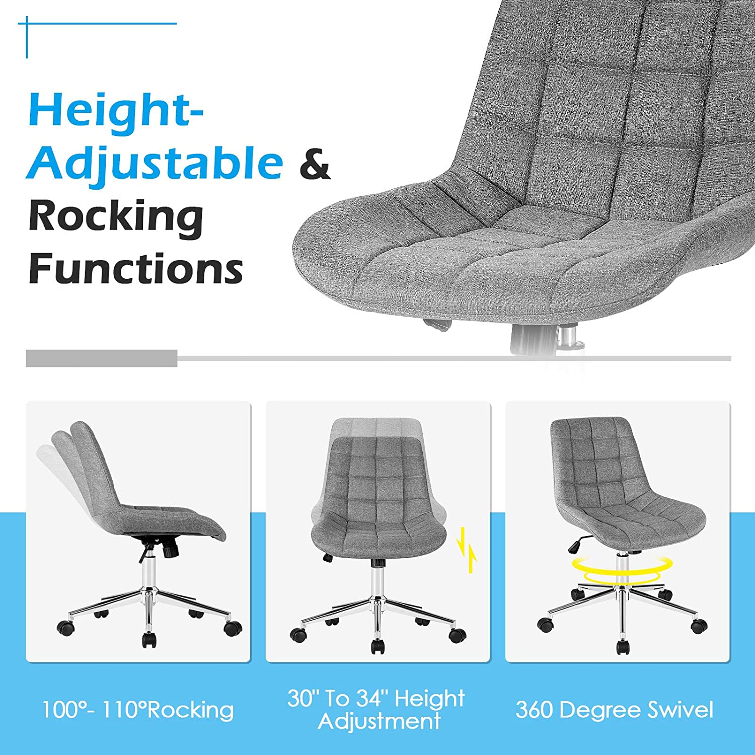 Modern Home Office Chair, Fabric Armless Leisure Chair