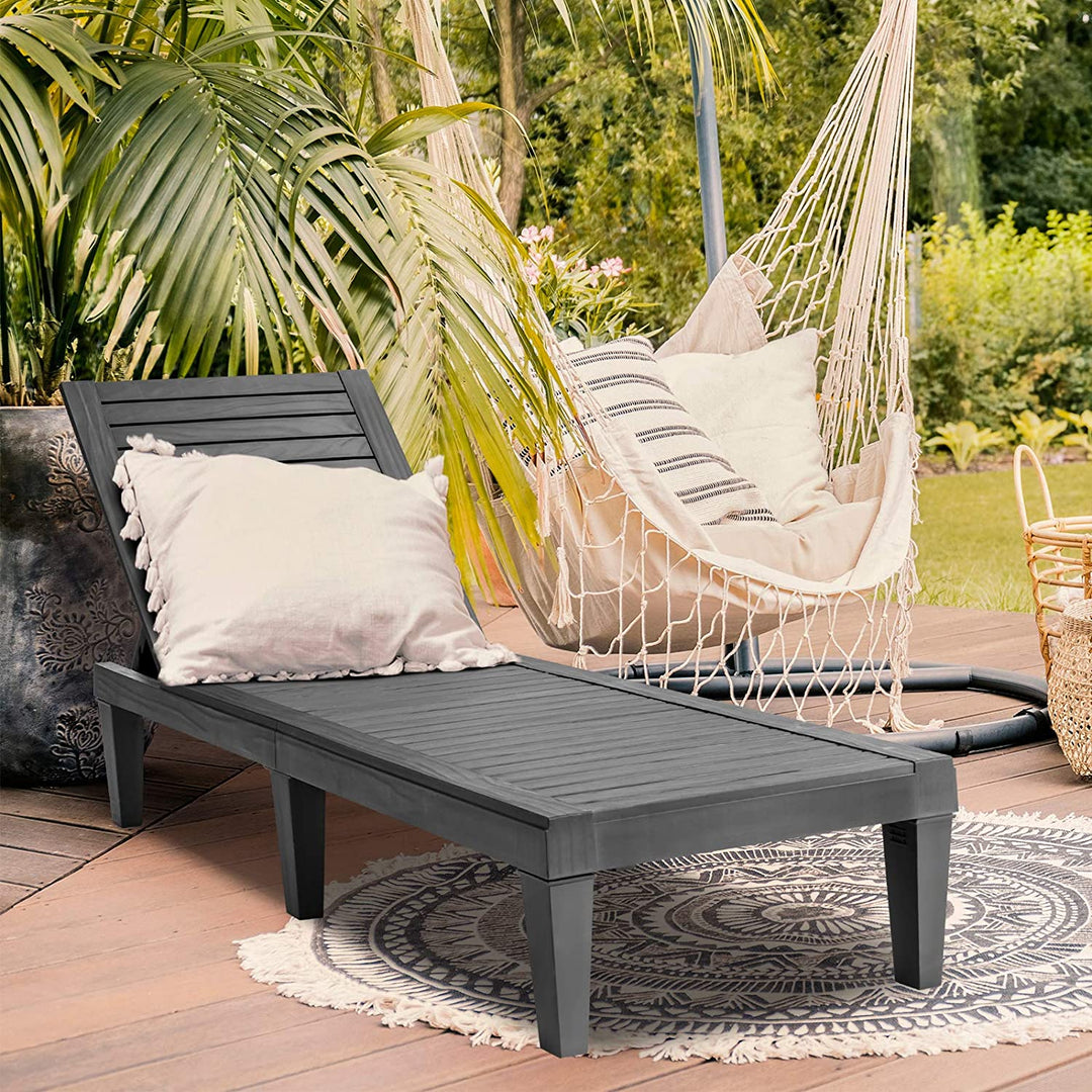Outdoor Chaise with 5-Position Adjustable Backrest, Rust-Resistant Chaise