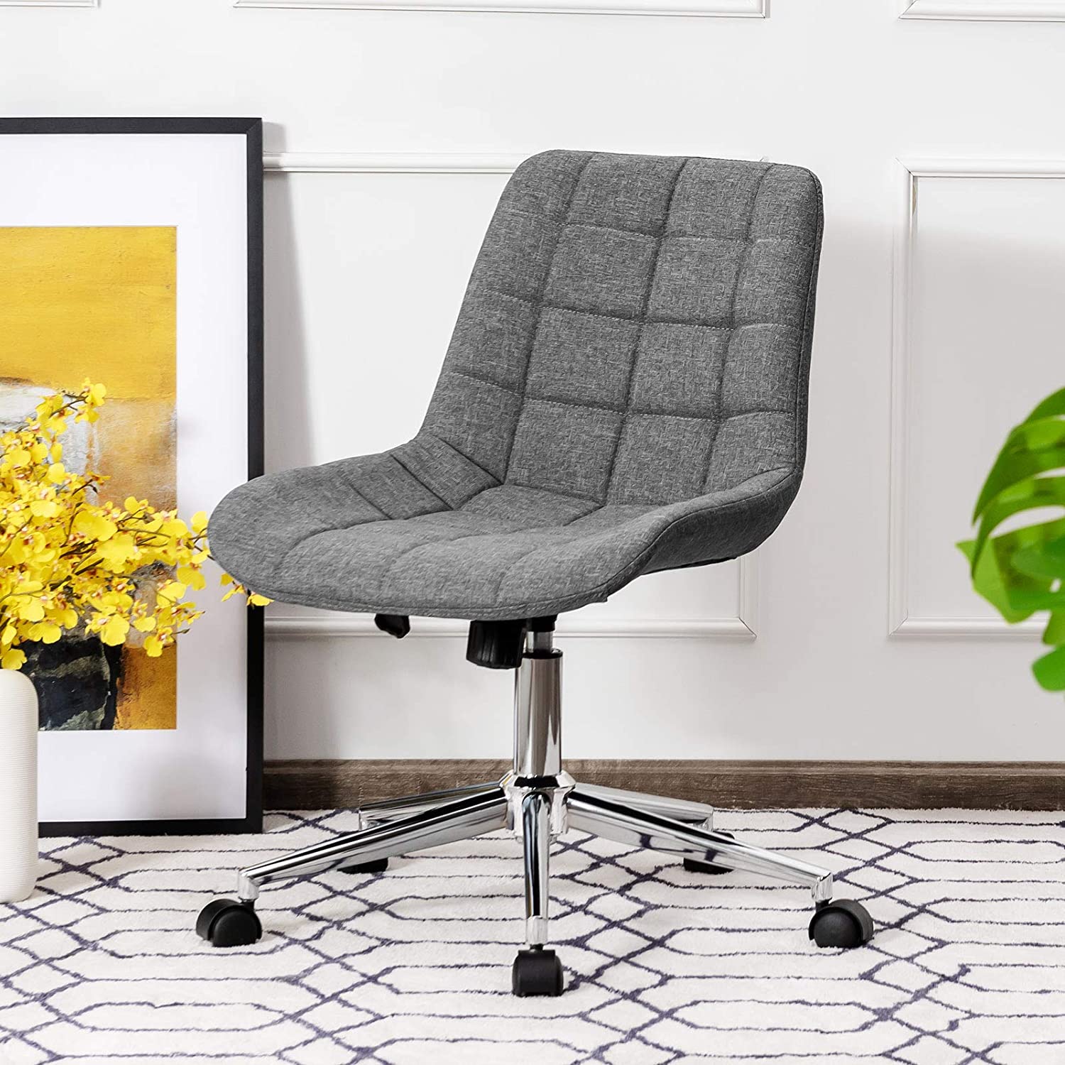 Modern Home Office Chair, Fabric Armless Leisure Chair