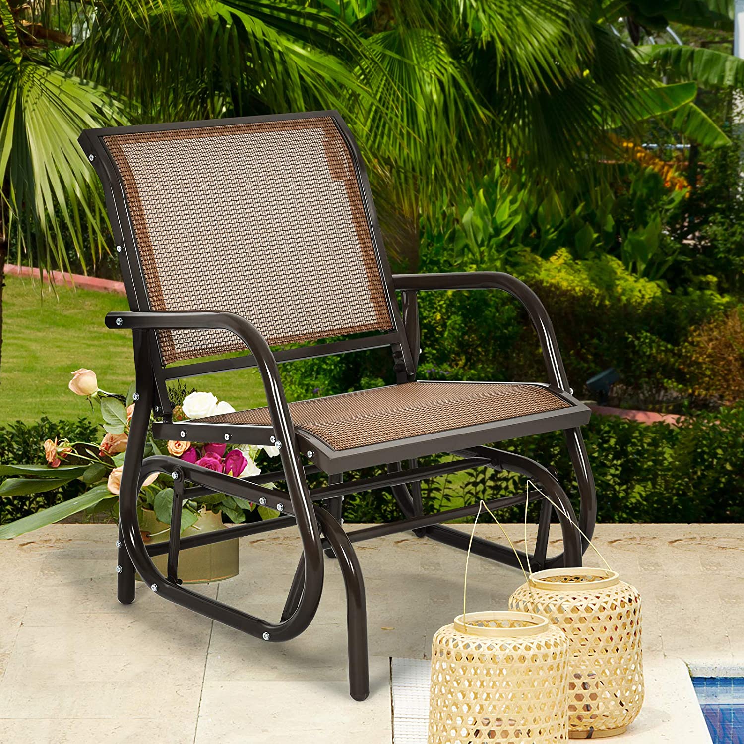 Swing Glider Chair W/Study Metal Frame Comfortable Patio Chair