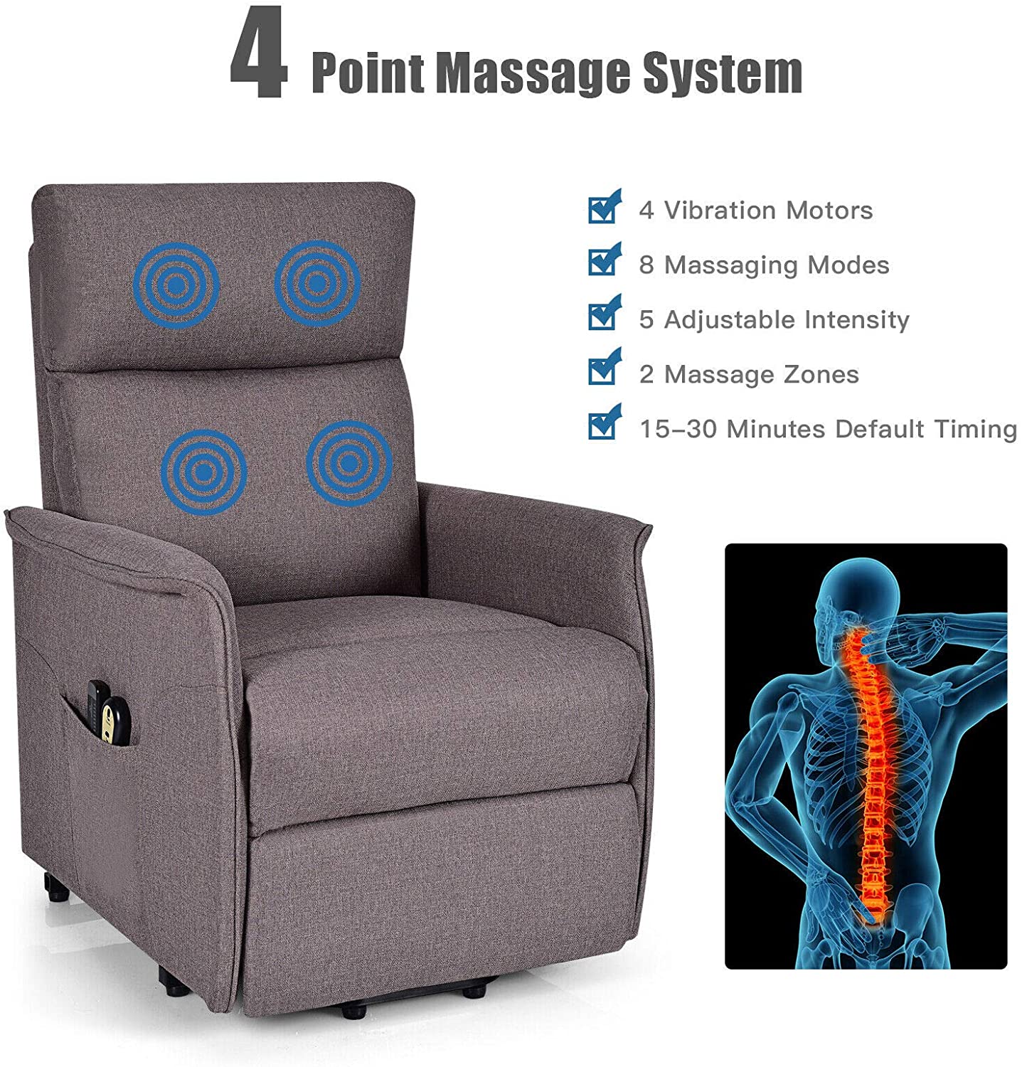 Power Lift Massage Recliner Chair for Elderly, Soft Fabric Sofa Chair