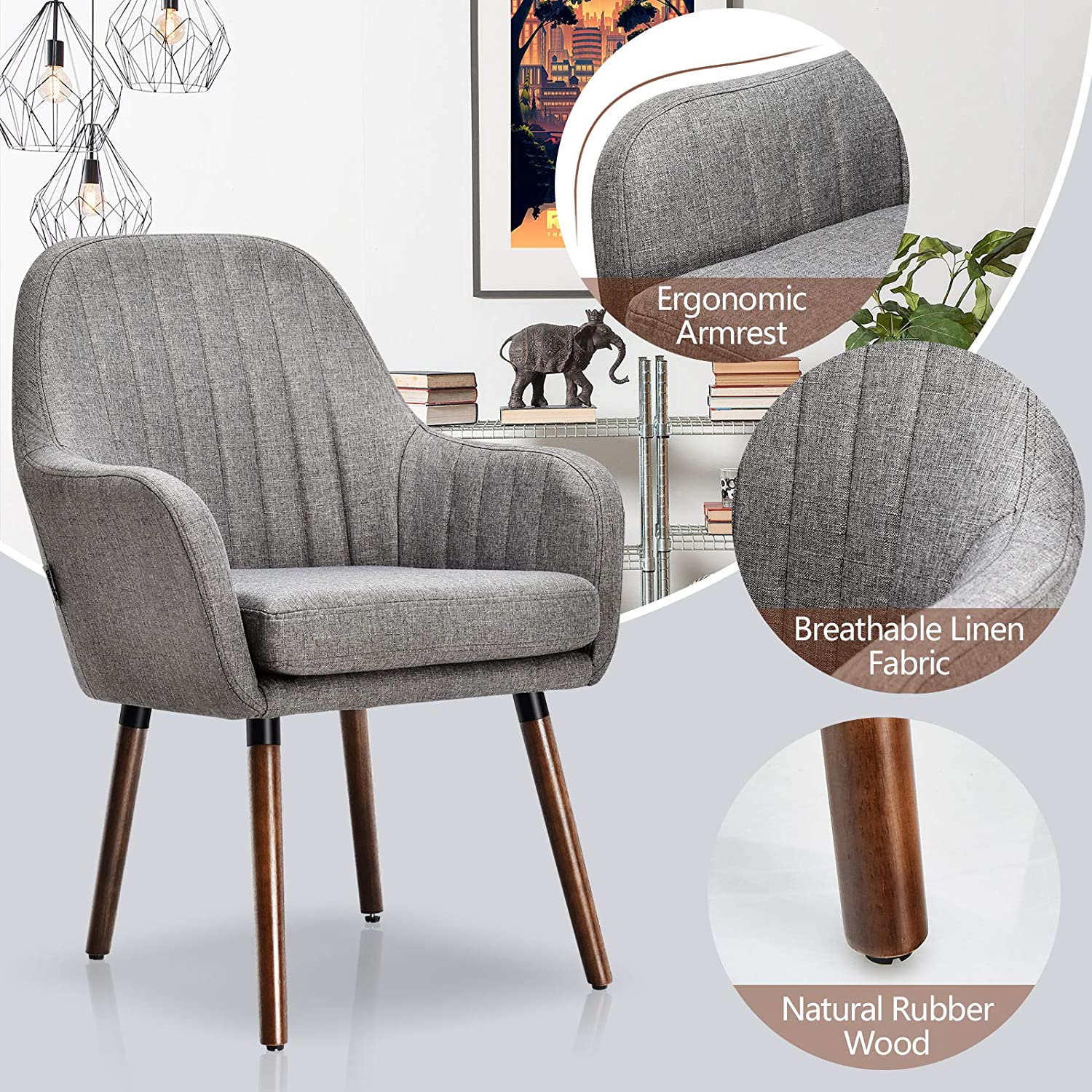Set of 2 or 4 Fabric Dining Chairs, Accent Upholstered Arm Chair w/Wood Legs - Giantexus