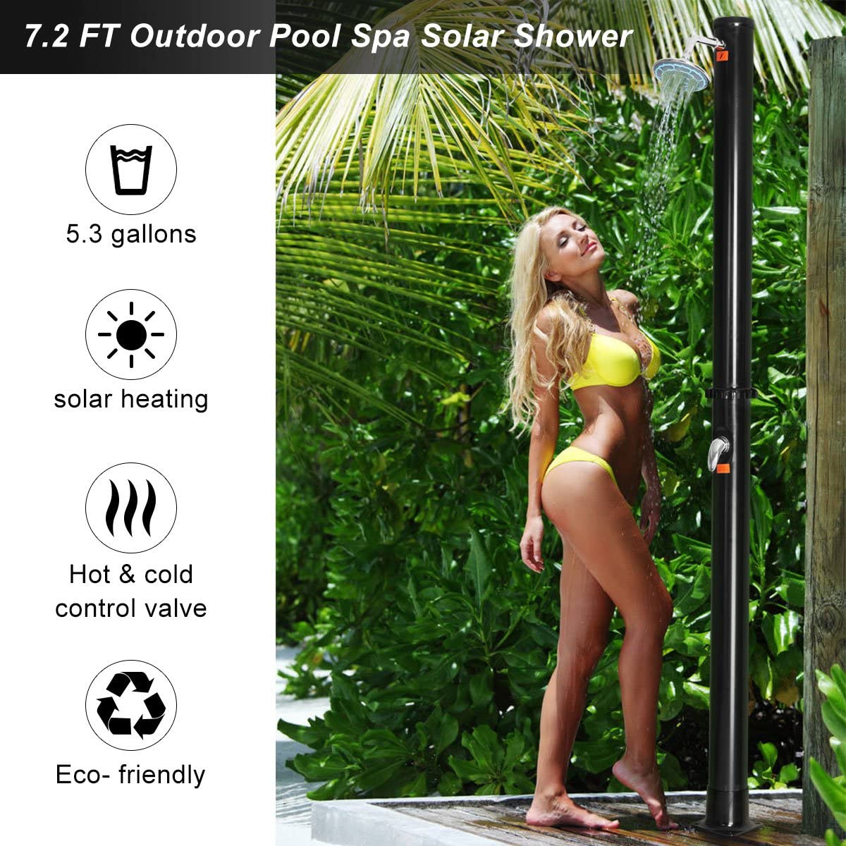 7.2Ft 2-Section Solar Heated Shower with Shower Head - Giantexus