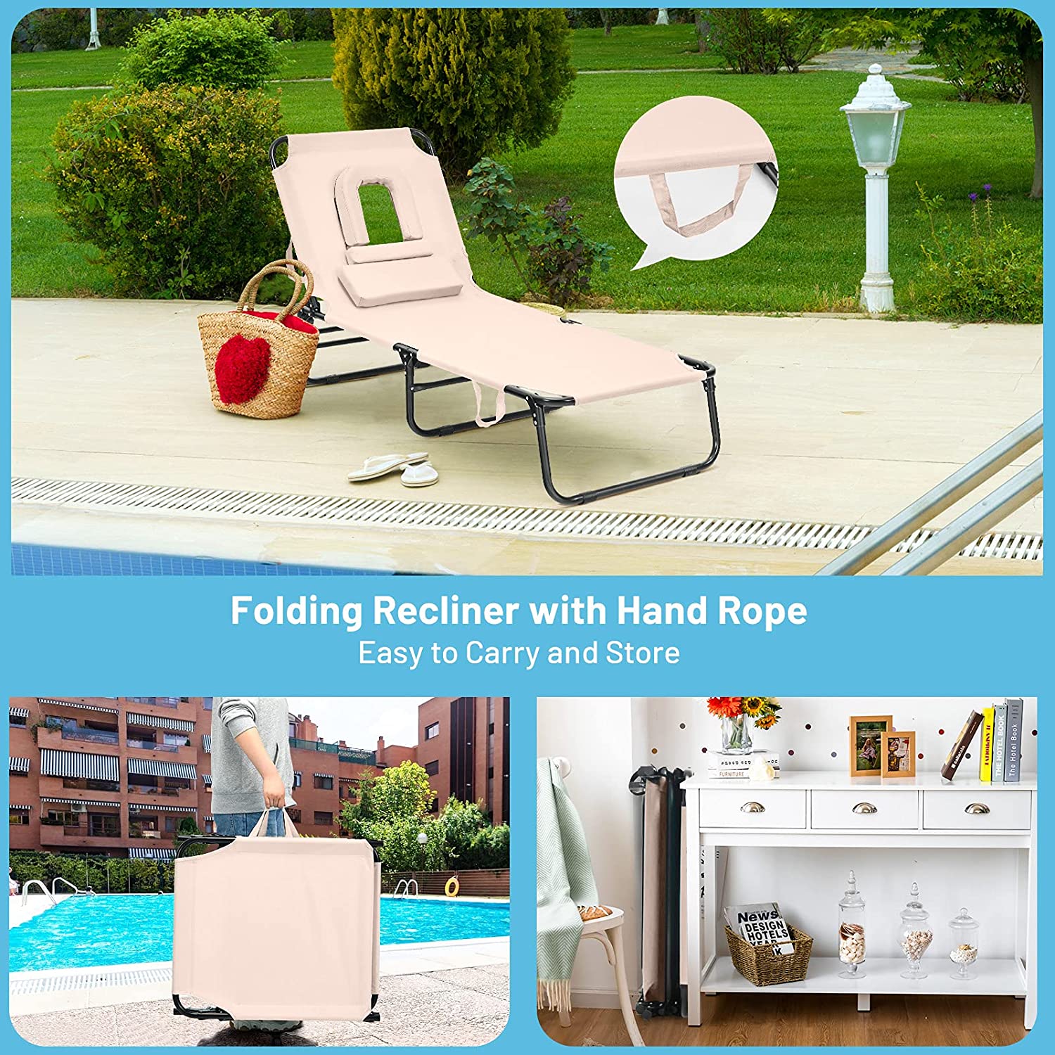 Beach Lounge Chair Chaise Lounge Chairs - Giantexus