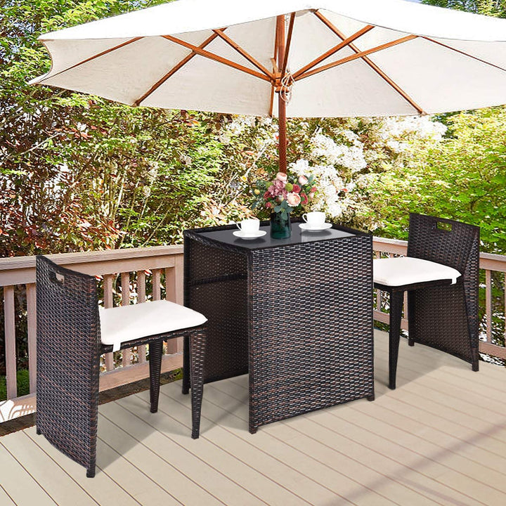 Giantex 3 PCS Cushioned Outdoor Wicker Patio Set Convention Bistro Set Garden Lawn Sofa Furniture (Light Brown)