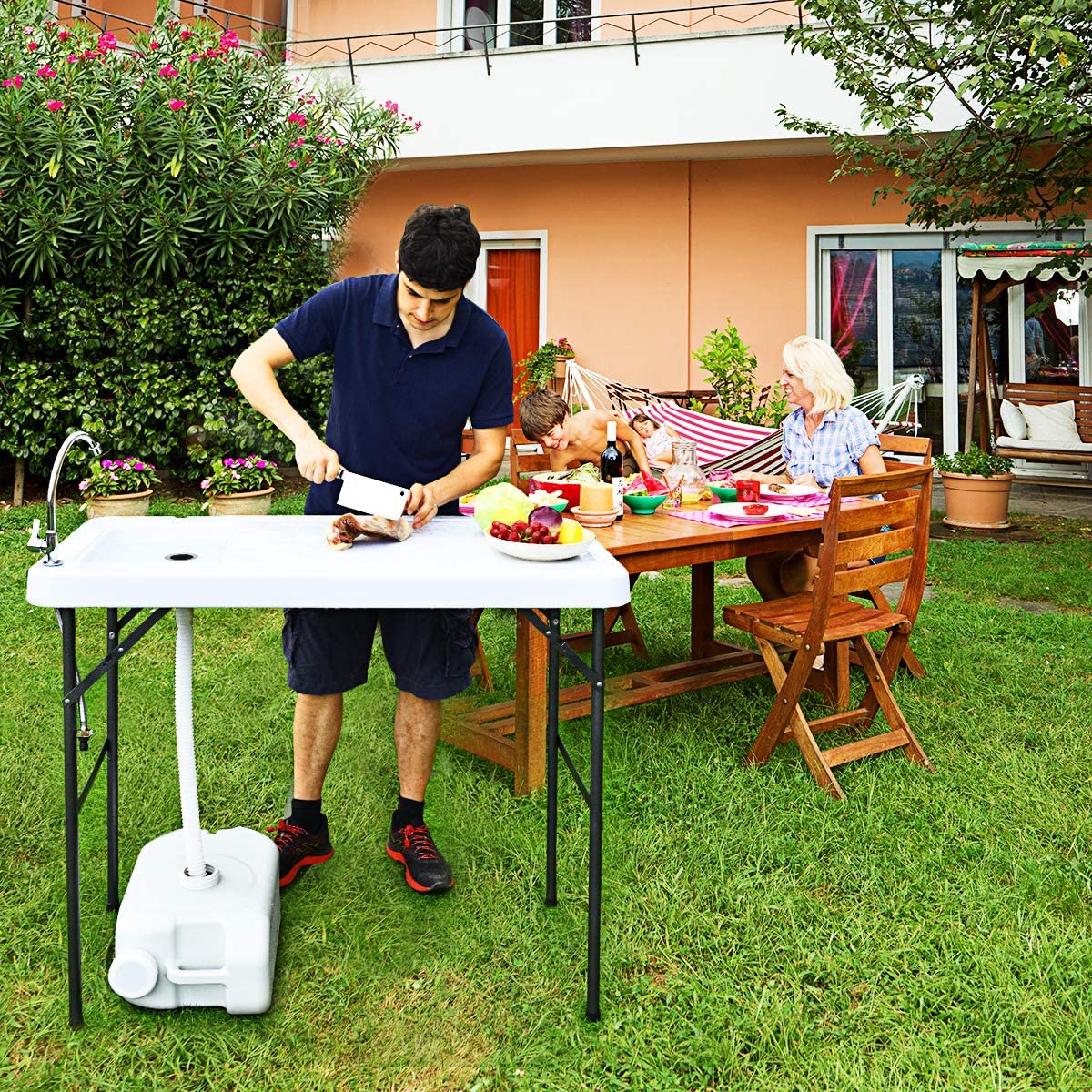Folding Fish Cleaning Table, Camping Table with Sink and Faucet