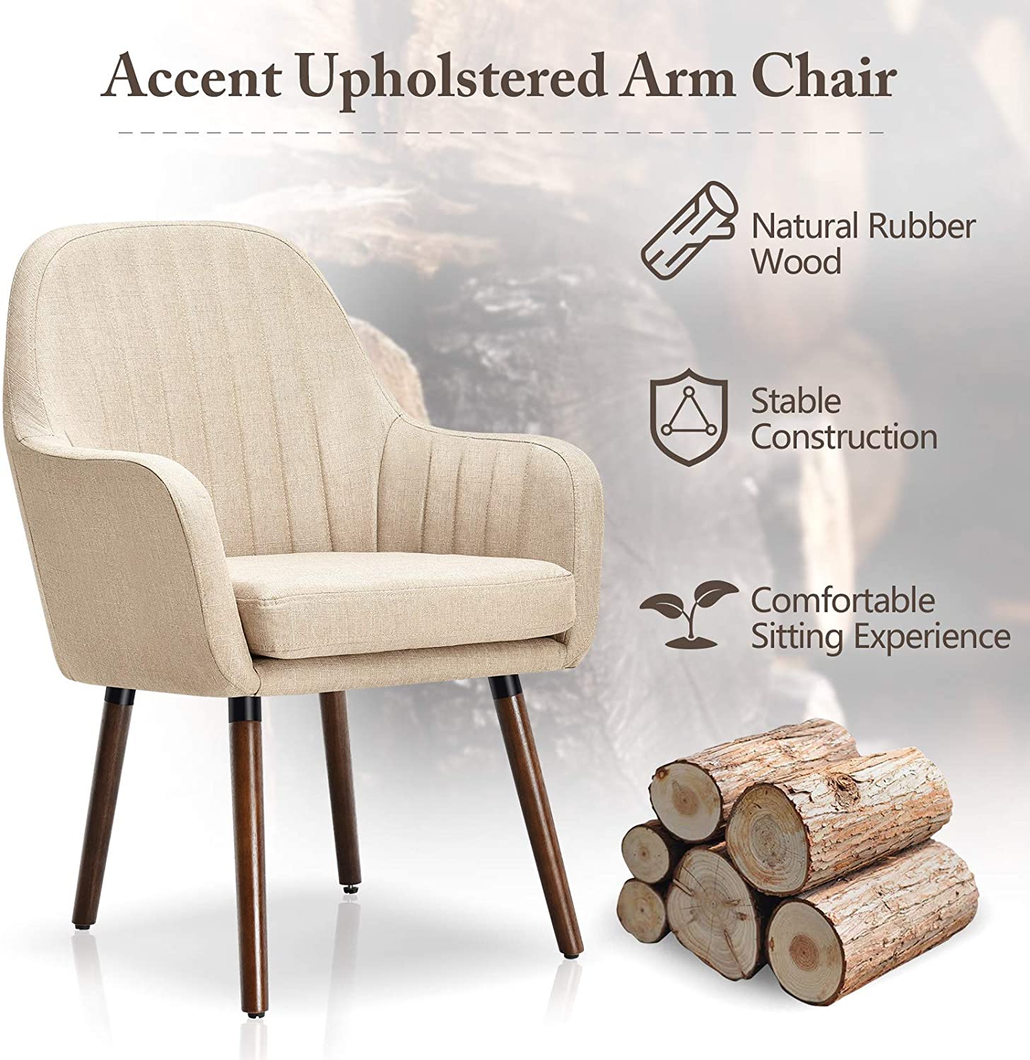 Set of 2 or 4 Fabric Dining Chairs, Accent Upholstered Arm Chair w/Wood Legs - Giantexus