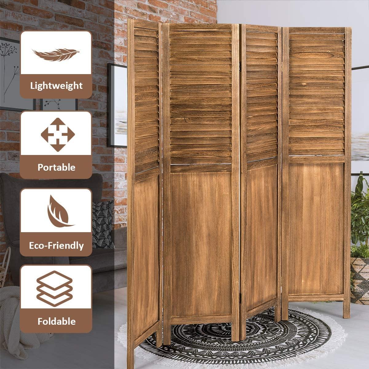 4 Panel 6 ft Wooden Room Divider, Portable Partition Screen - Giantexus