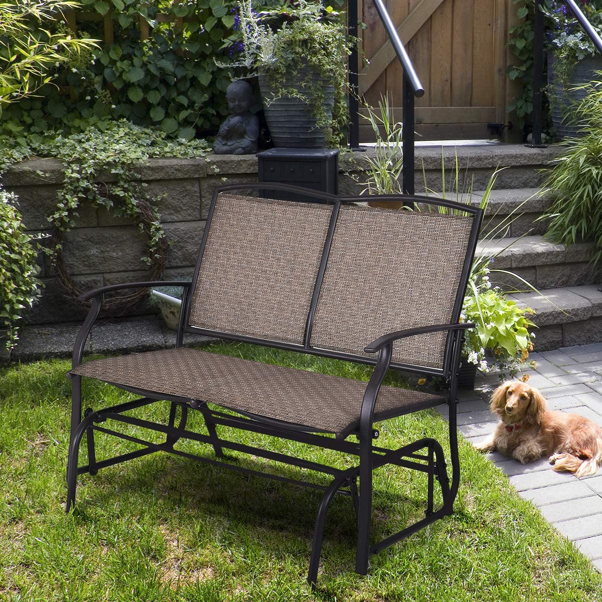 Giantex Patio Glider Stable Steel Frame for Outdoor Backyard (Brown)