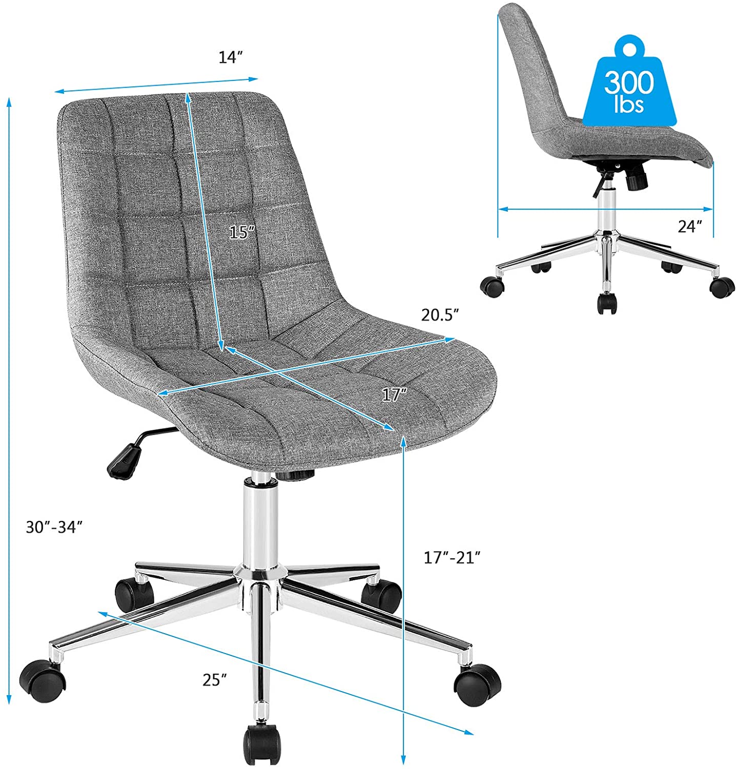 Modern Home Office Chair, Fabric Armless Leisure Chair