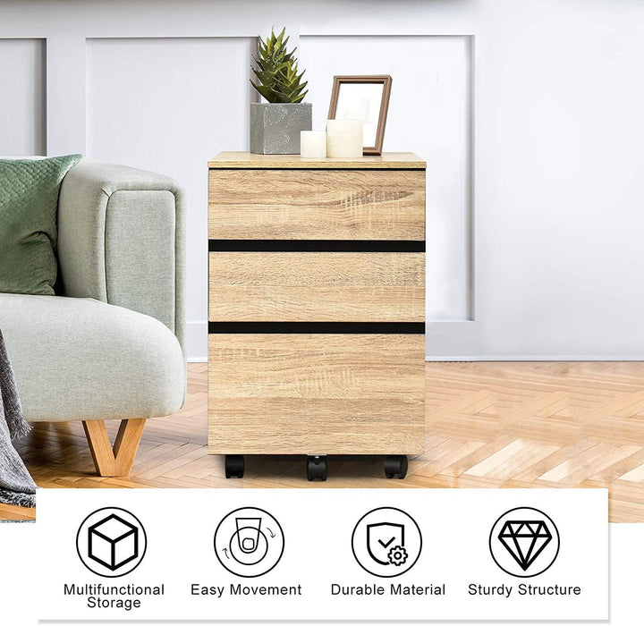 3-Drawer Mobile File Cabinet Under Desk for Legal Letter File Home Storage - Giantexus