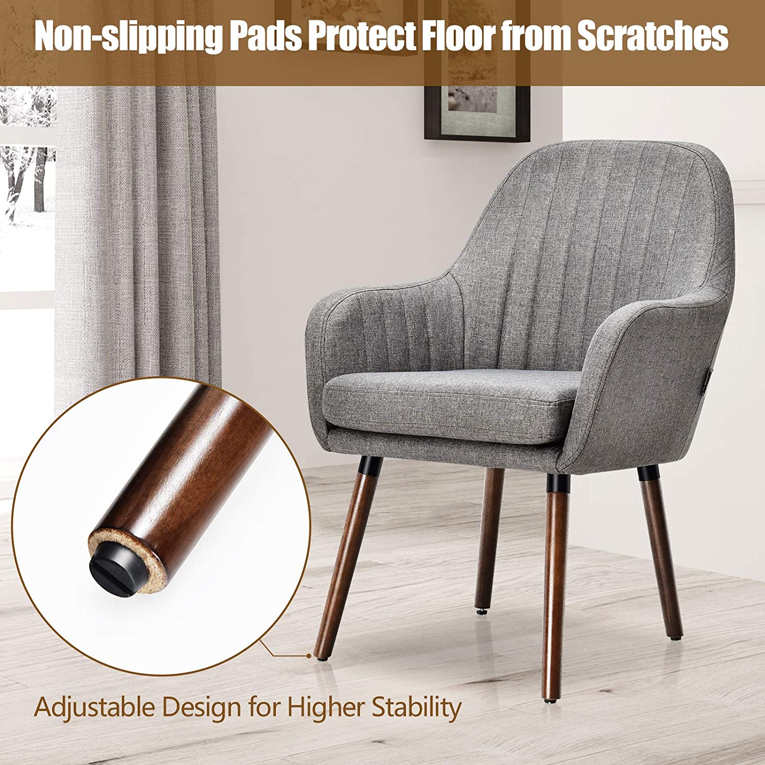 Set of 2 or 4 Fabric Dining Chairs, Accent Upholstered Arm Chair w/Wood Legs - Giantexus