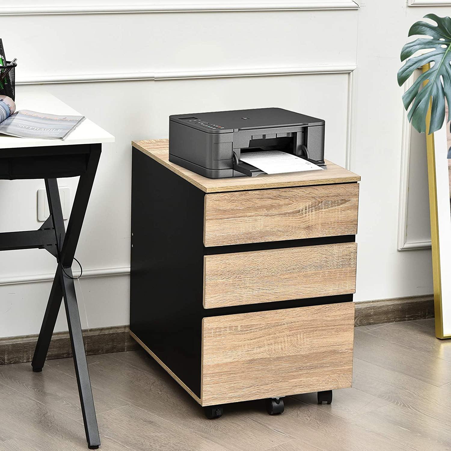 3-Drawer Mobile File Cabinet Under Desk for Legal Letter File Home Storage - Giantexus