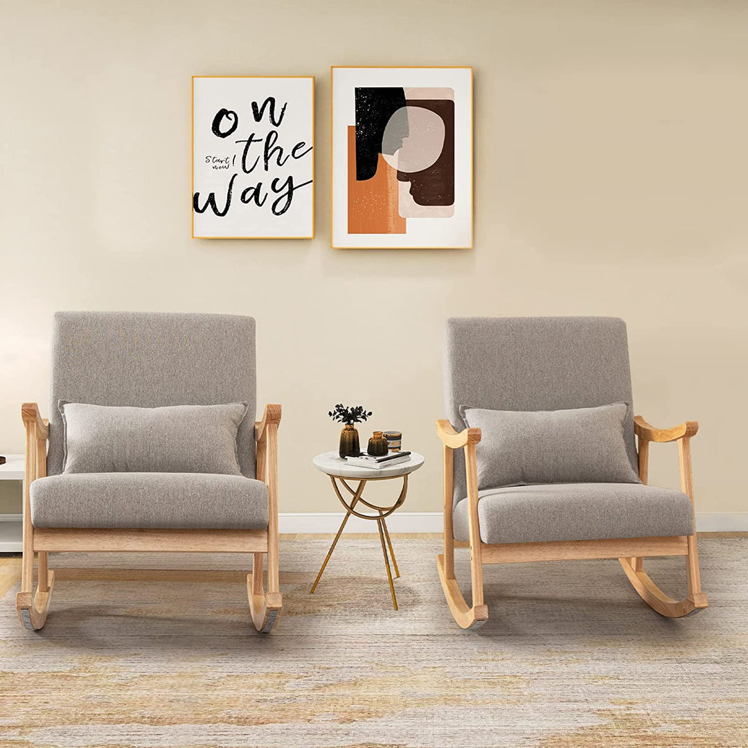Giantex Upholstered Rocking Chair - Modern Rocker with Rubber Wood Frame, Comfy Backrest & Seat