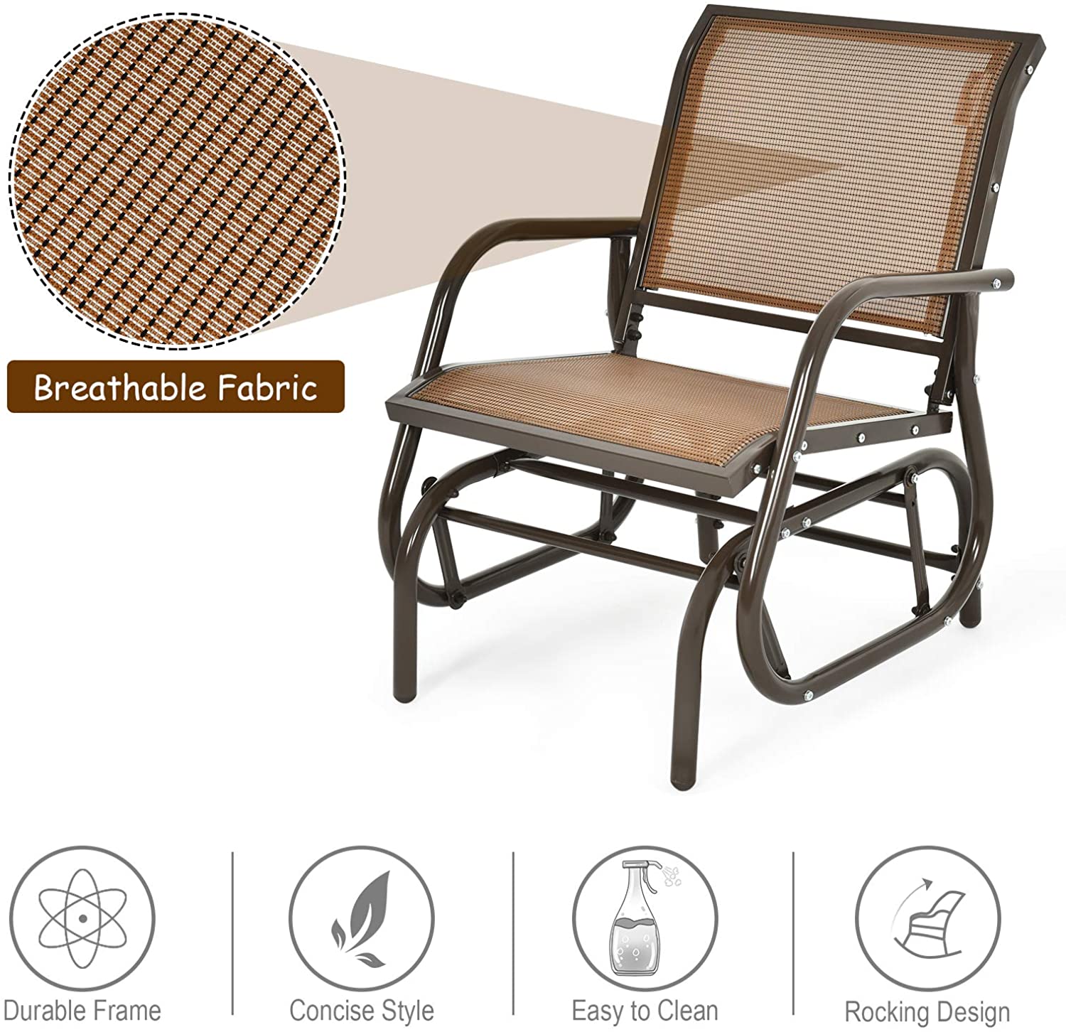 Swing Glider Chair W/Study Metal Frame Comfortable Patio Chair