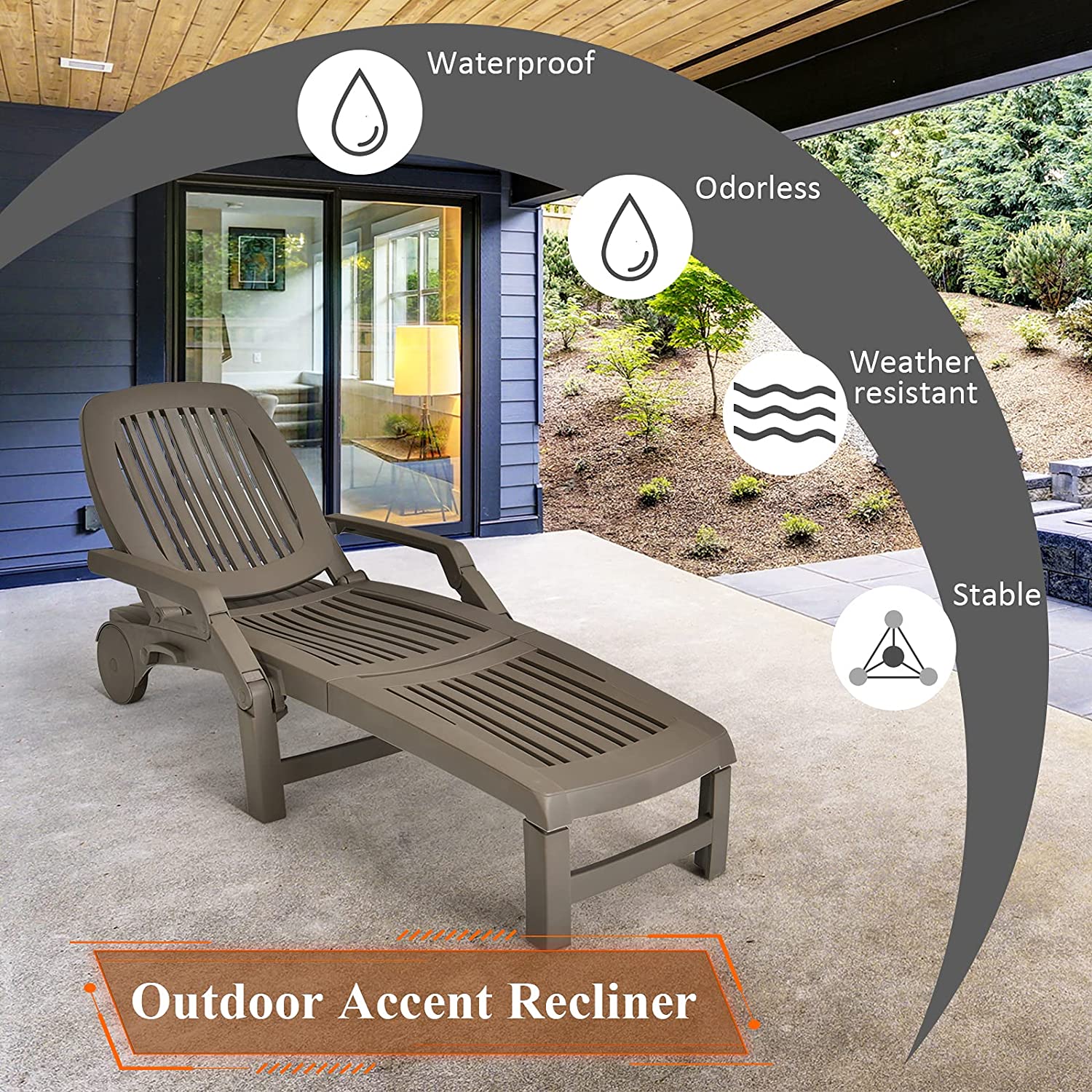 Chaise Lounge Outdoor,Foldable Sun Lounger with Wheels - Giantexus