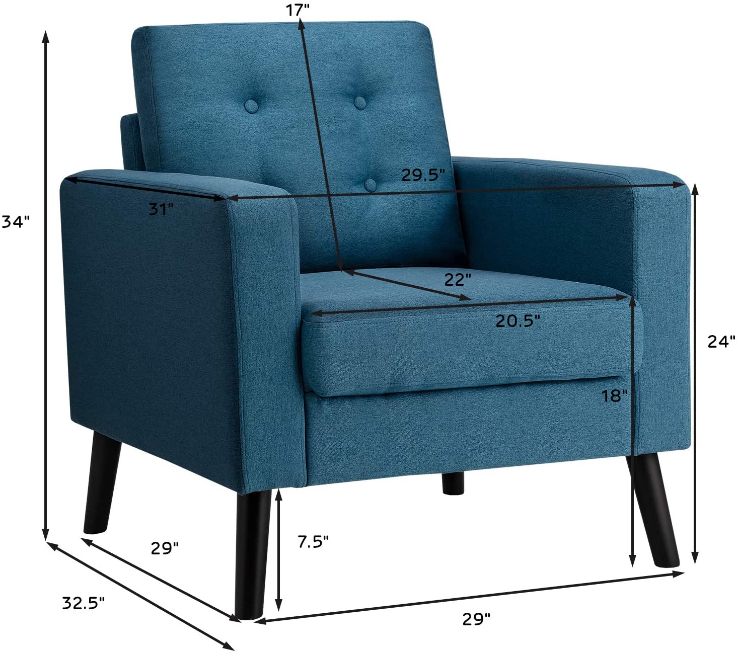 Giantex Modern Accent Chair, Mid-Century Upholstered Armchair Club Chair - Giantexus