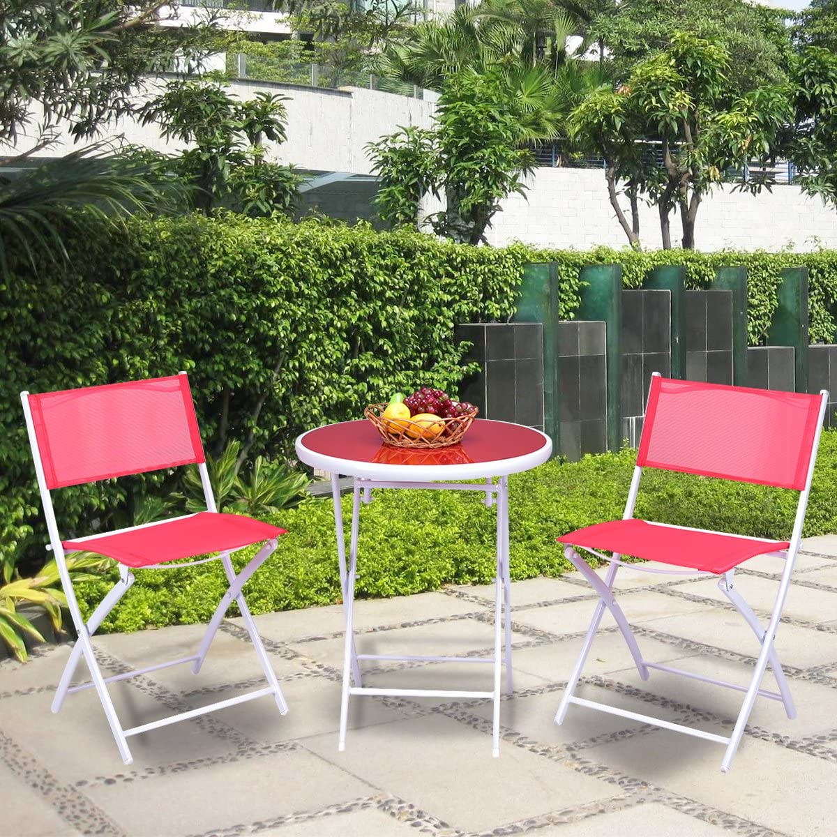 Giantex Bistro Table Set, 3 Piece Patio Bistro Set, Outdoor Folding Table and Chairs