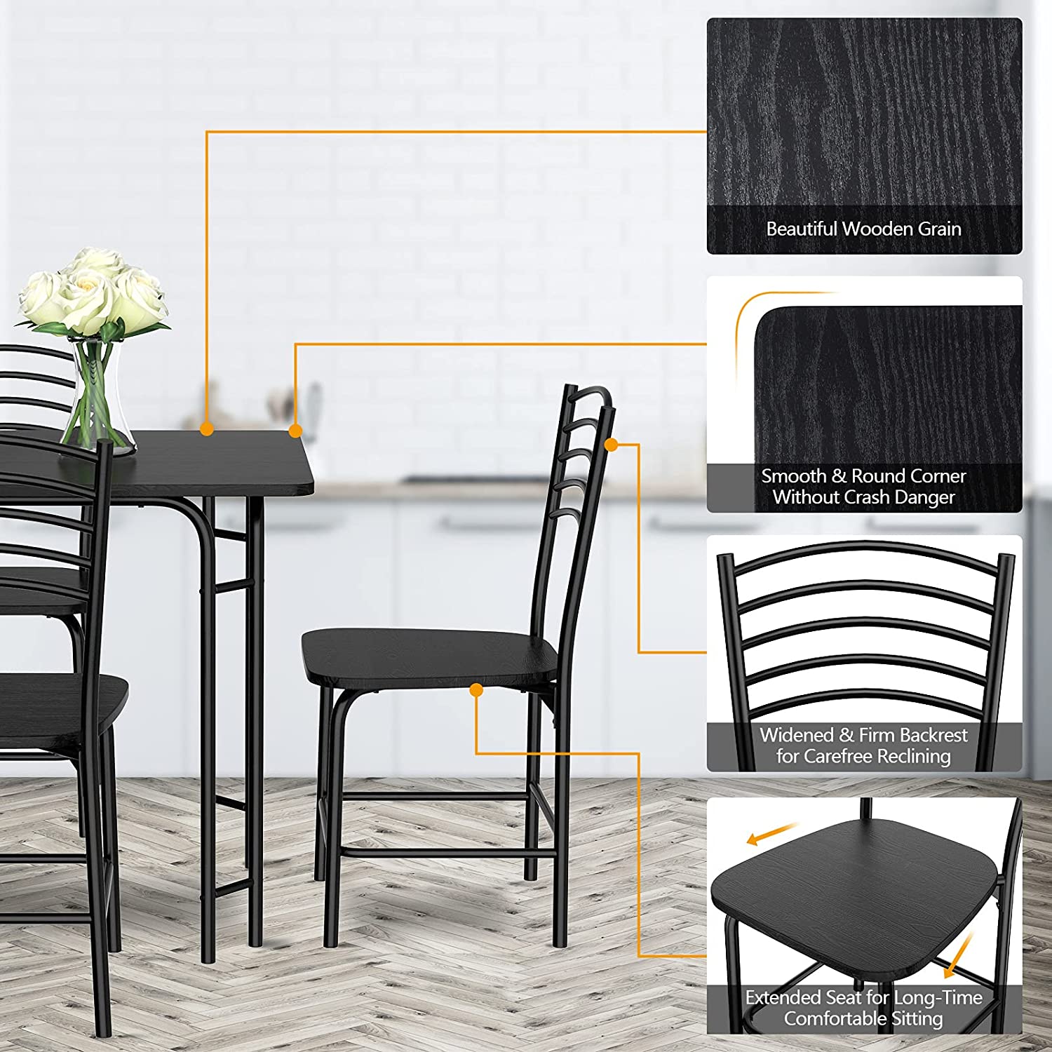 Giantex 5 PCS Dining Table Set 4 Person, Modern Kitchen Table and 4 Chairs,Black