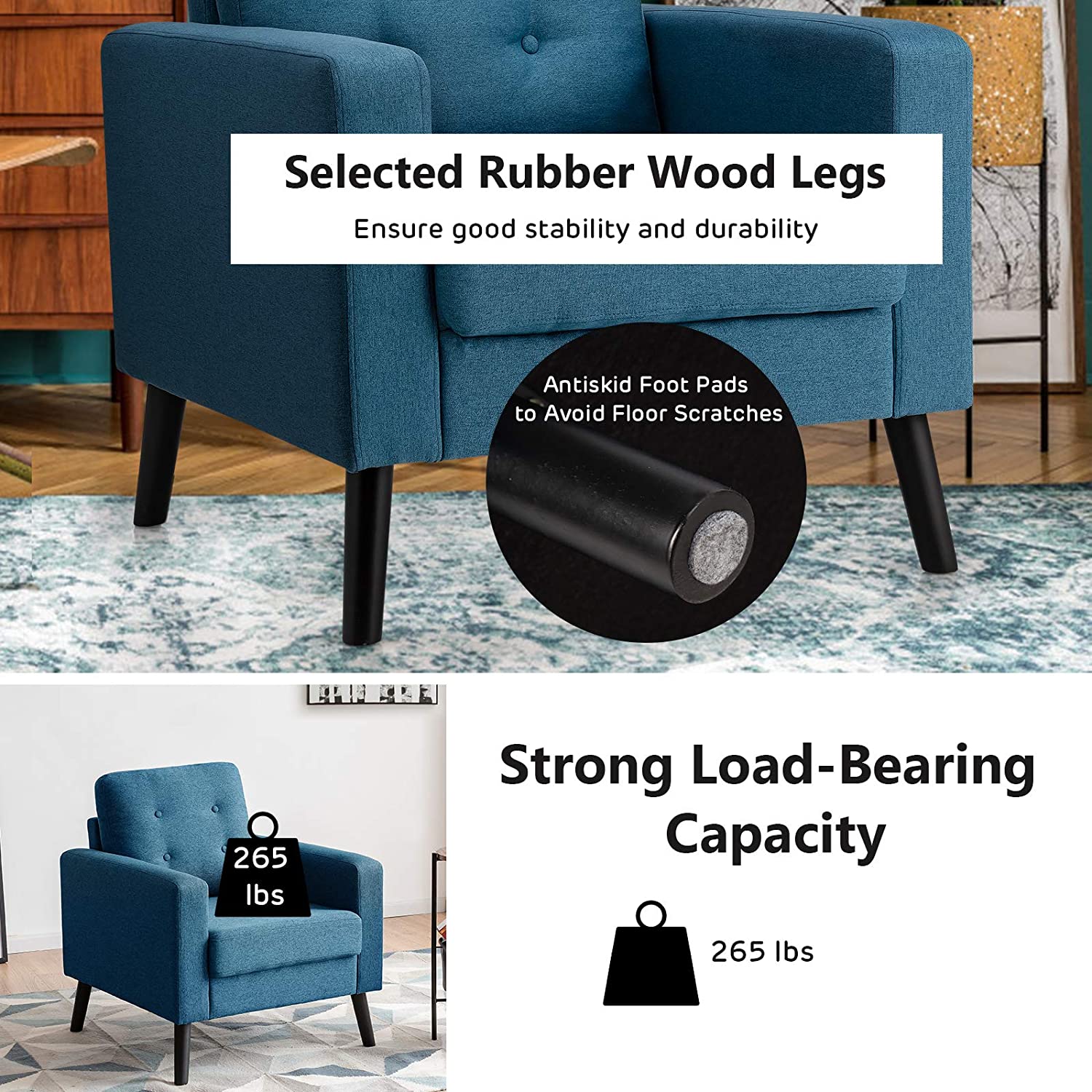 Giantex Modern Accent Chair, Mid-Century Upholstered Armchair Club Chair - Giantexus