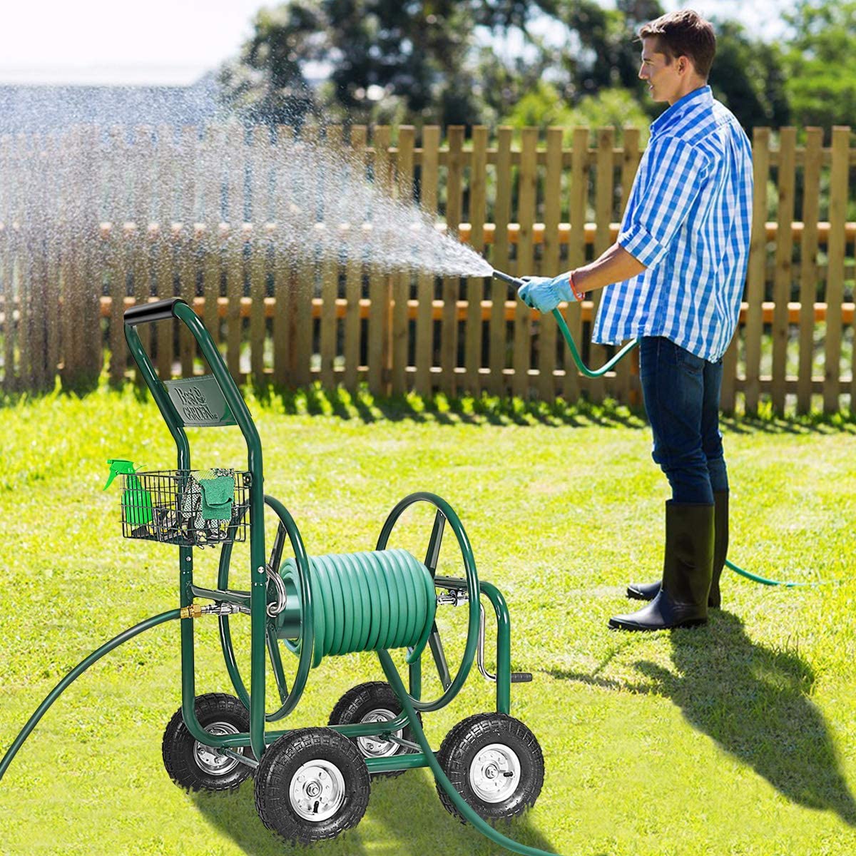 Garden Hose Reel Cart 4-Wheel Lawn Watering Outdoor Heavy Duty Yard Wa –  Giantexus