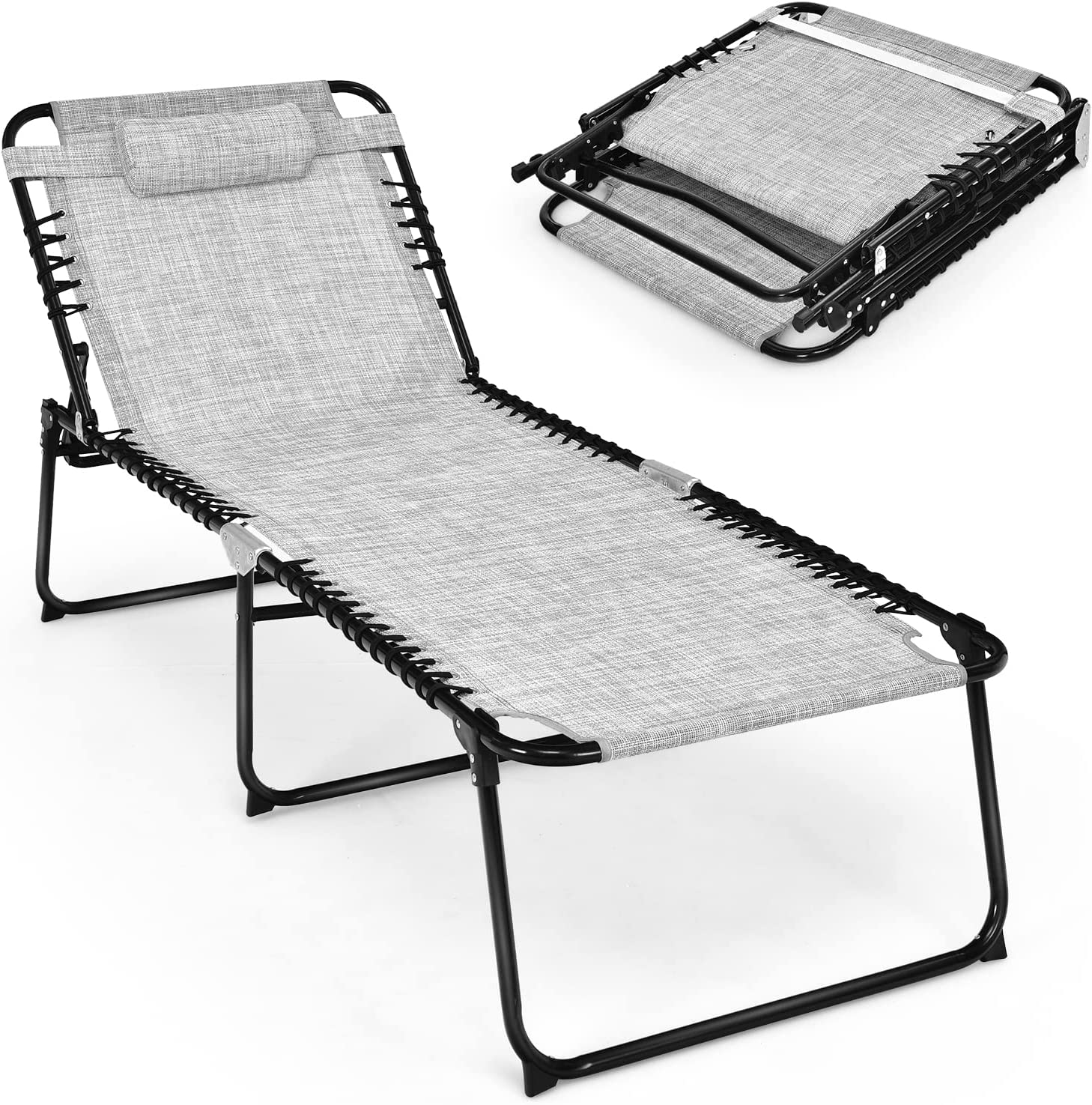 Giantex Patio Lounge Chair Folding Tanning Chair, Sunbathing Chaise Lounge W/Removable Headrest