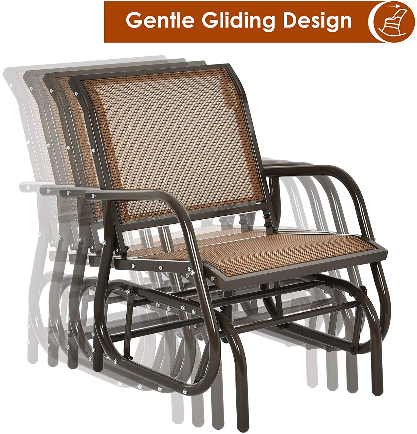 Swing Glider Chair W/Study Metal Frame Comfortable Patio Chair