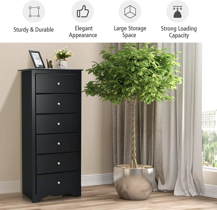 6 Drawer Chest Wooden Dresser Clothes Organizer Bedroom - Giantexus