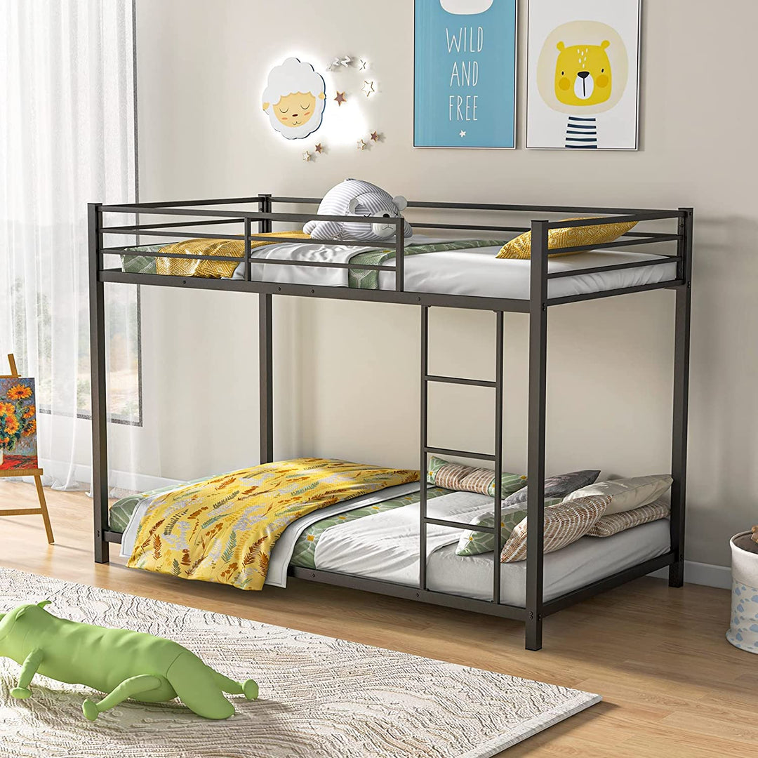 Giantex Metal Bunk Bed Twin Over Twin, Low Profile Bunk Bed Frame with Ladder & Full Length Guardrail
