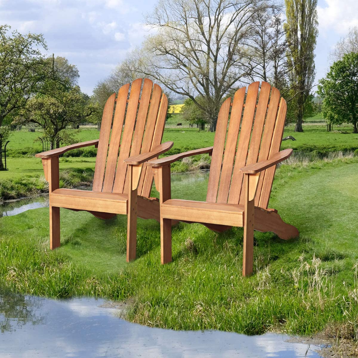 Giantex Adirondack Chair Outdoor Wooden W/Ergonomic Design Acacia Chair for Yard