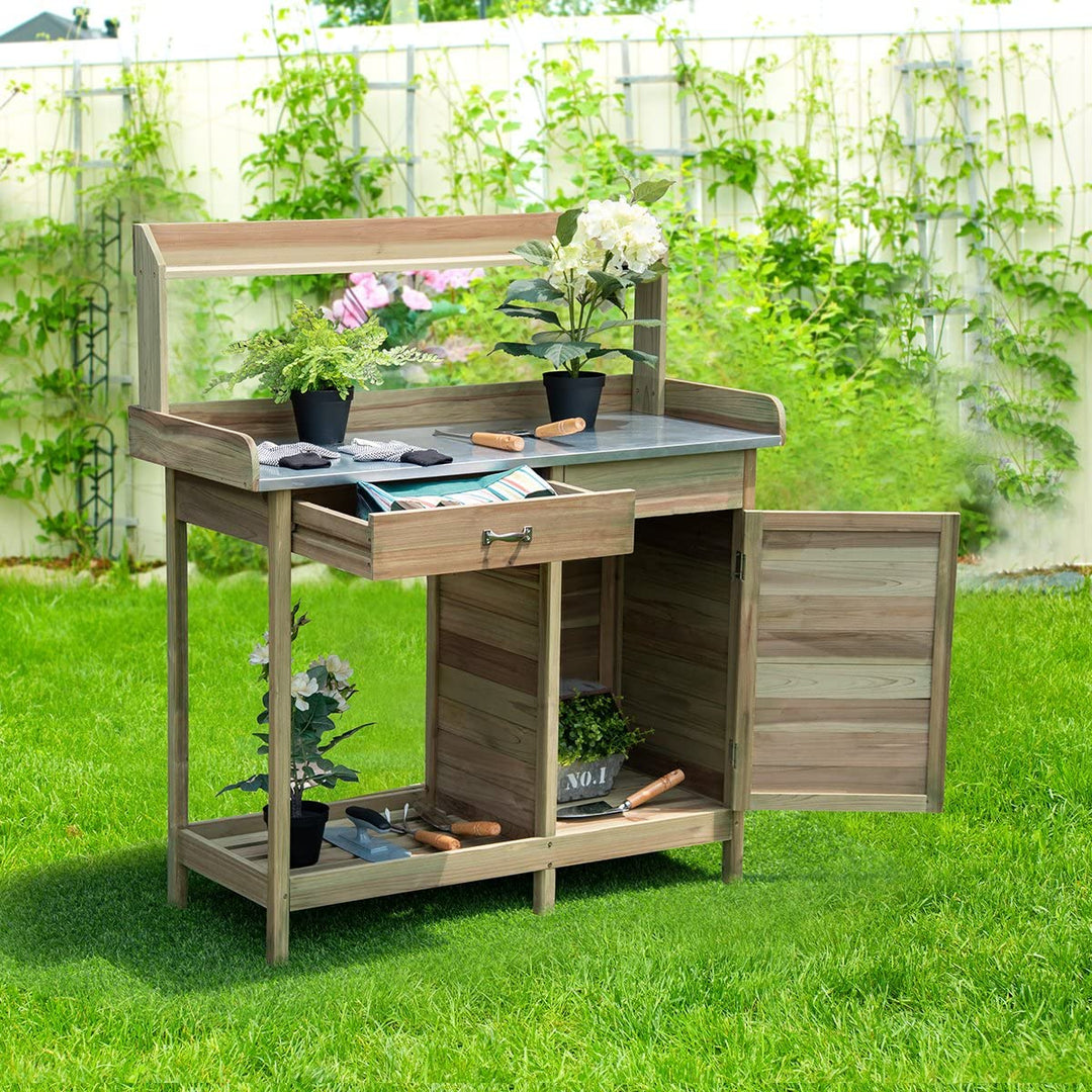 Potting Bench Table for Outside Natural Wood Garden Plant Lawn Patio Table