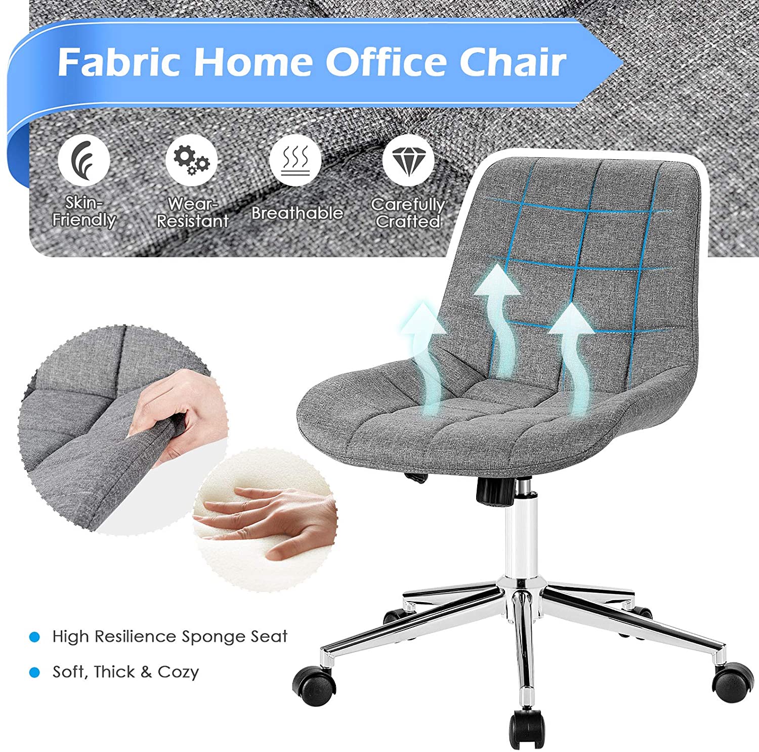 Modern Home Office Chair, Fabric Armless Leisure Chair