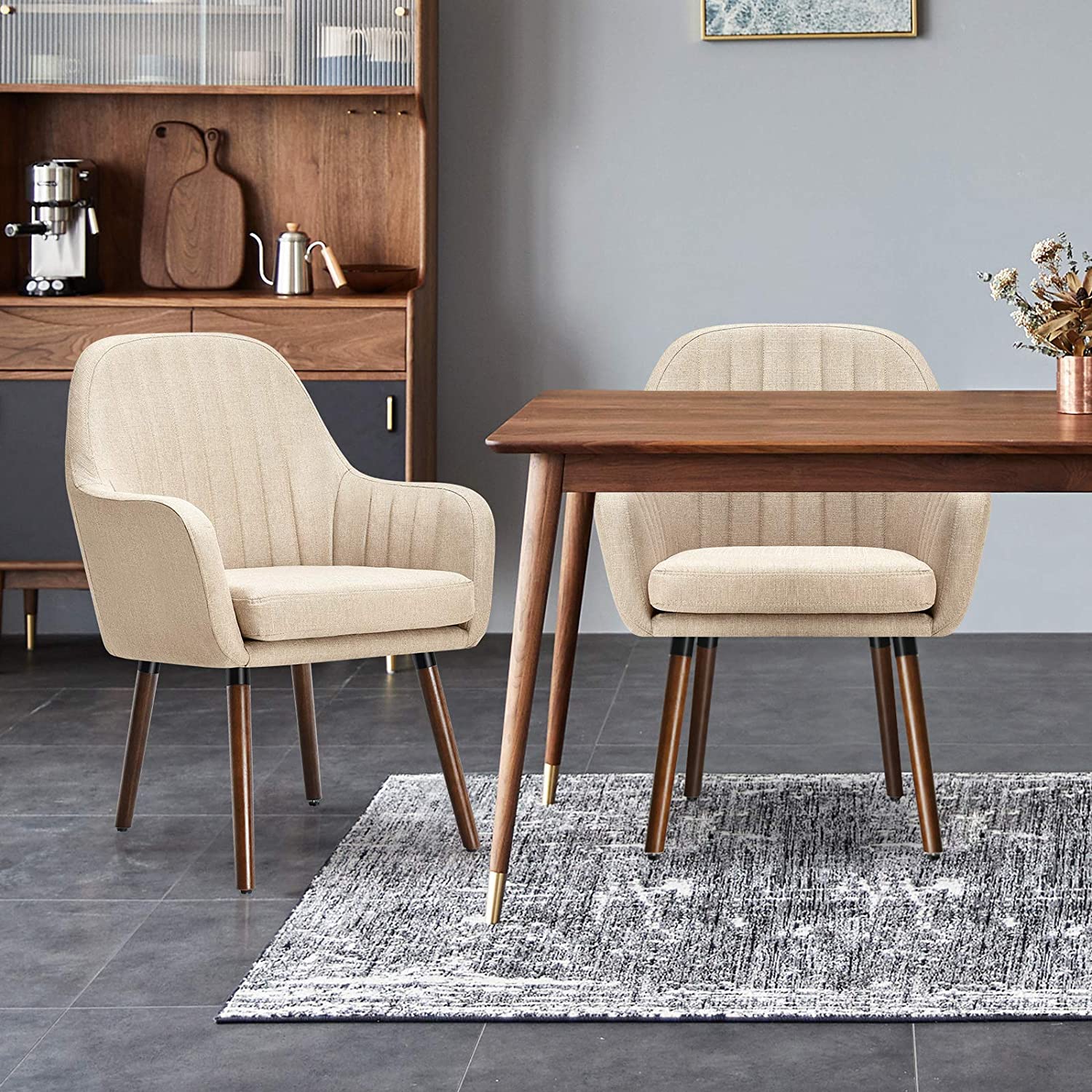 Set of 2 or 4 Fabric Dining Chairs, Accent Upholstered Arm Chair w/Wood Legs - Giantexus